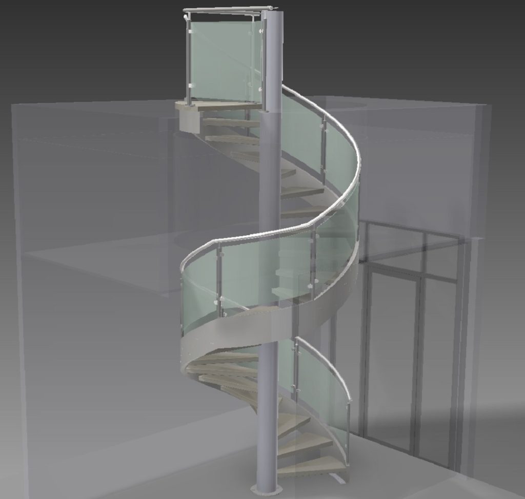 3D drawing glass spiral staircase