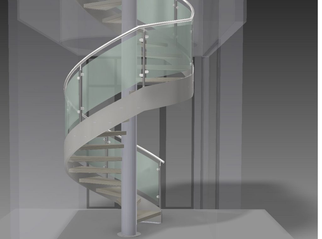 3D image glass spiral staircase