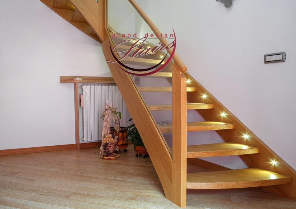 Wood Staircase with led lights Samara Stairs Prospekt Kirova