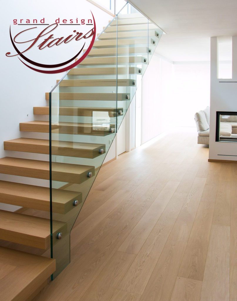 Oak and Glass floating stair Los Angeles Stairs - Cantilever Staircases