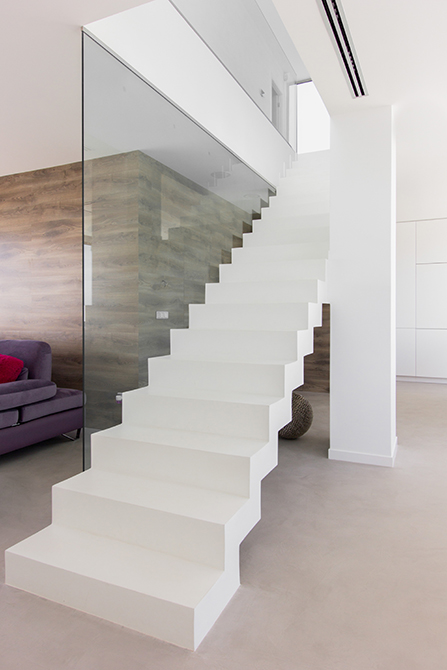 White micro concrete staircase Madrid Stairs Barrio Salamanca