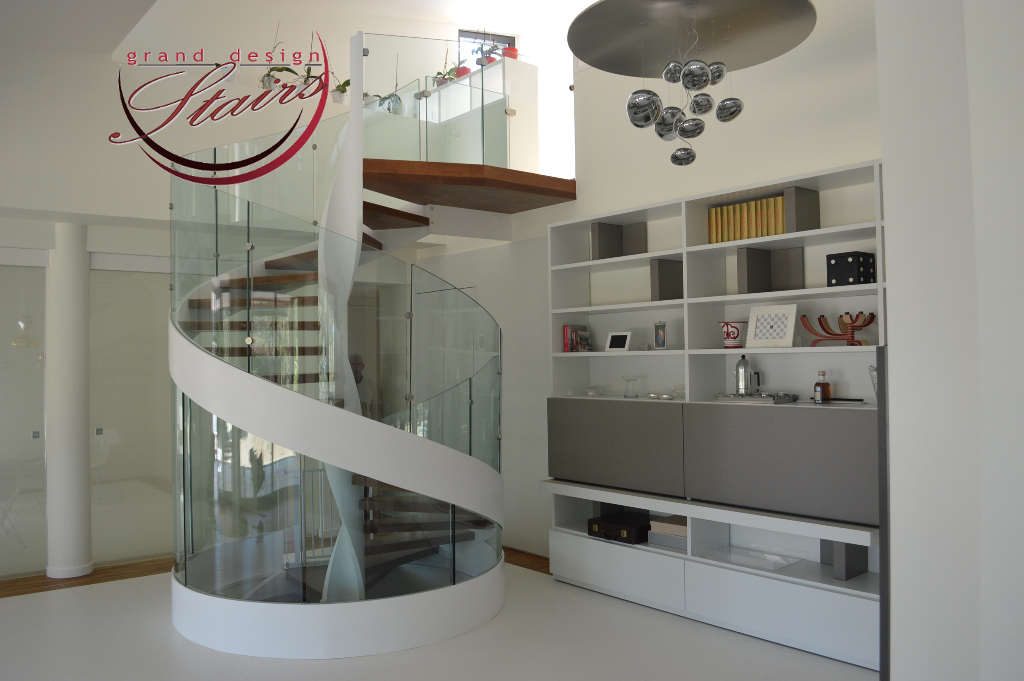Curved glass spiral staircase