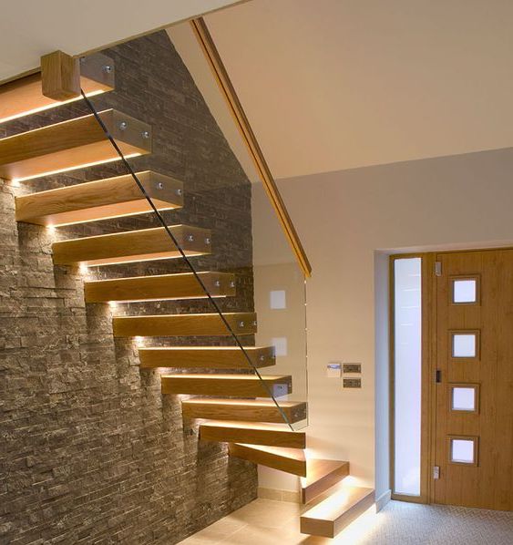 suspended staircase with lights