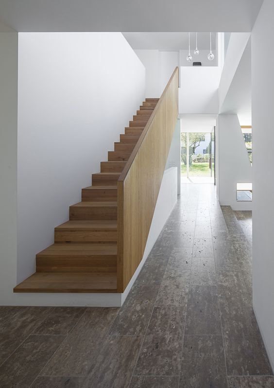 Straight wood staircase