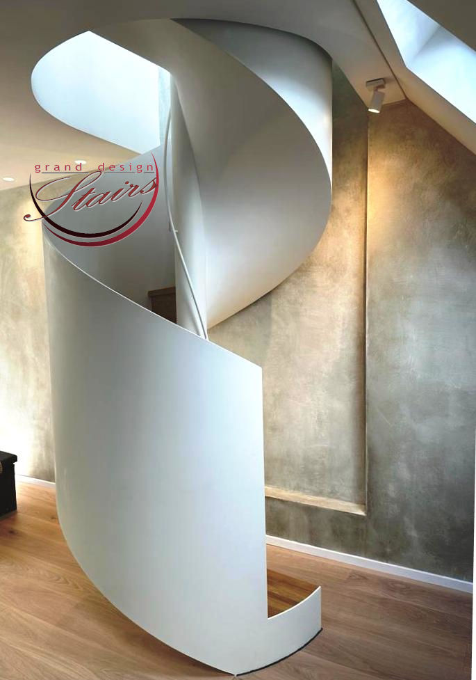 White steel ribbon spiral staircase 