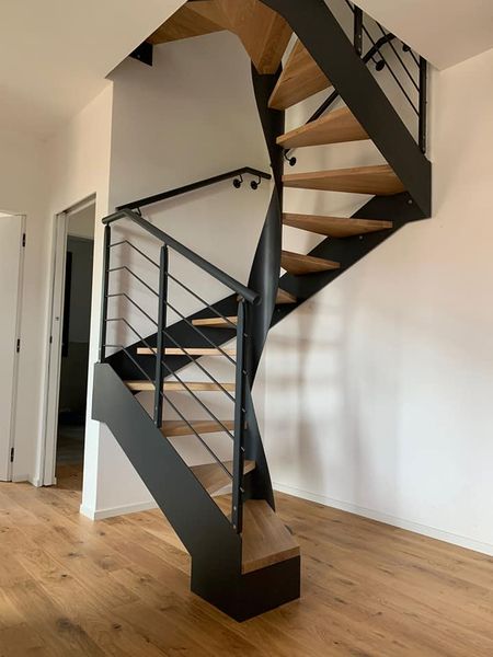 oak & steel square spiral staircase