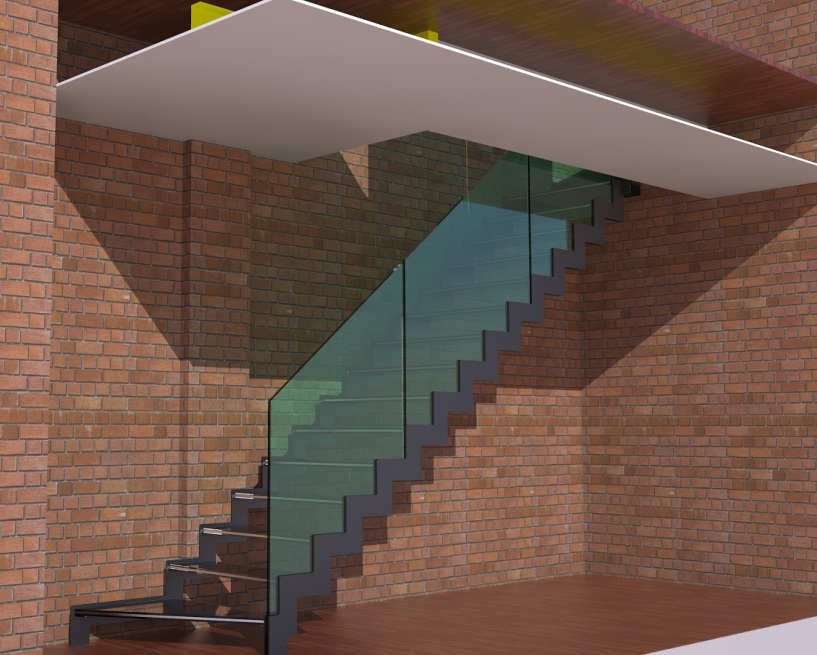 Zig Zag Stair with seamless glass railing