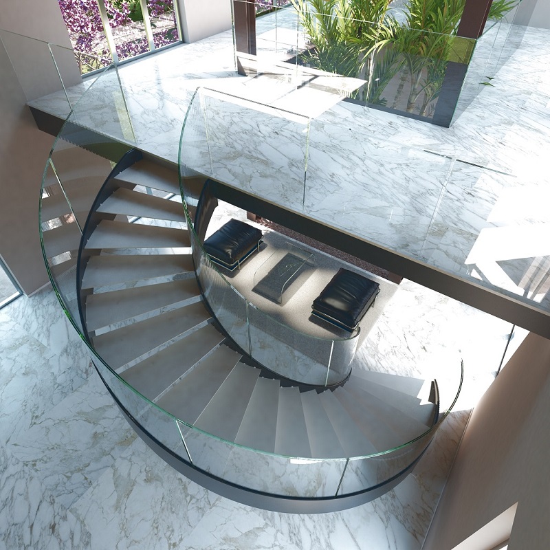Curved helical staircase for mezzanine