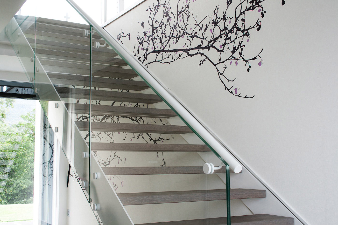 modern white steel and glass staircase
