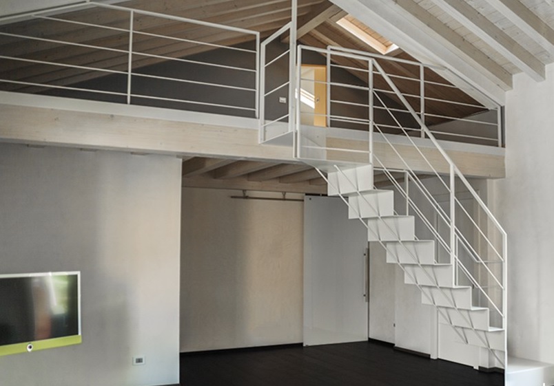 white folded steel staircase