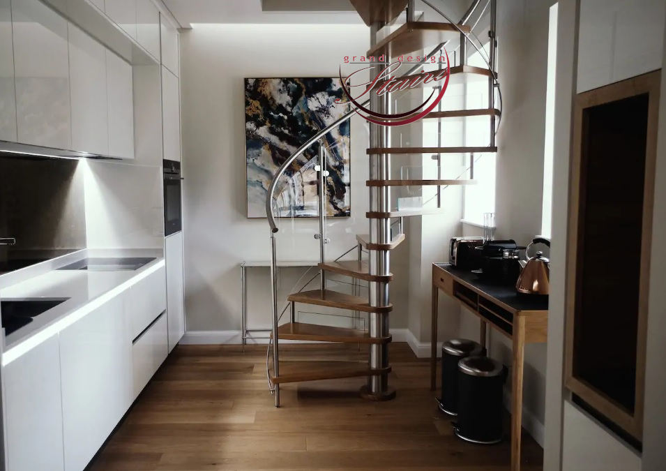 spiral staircase with glass railing