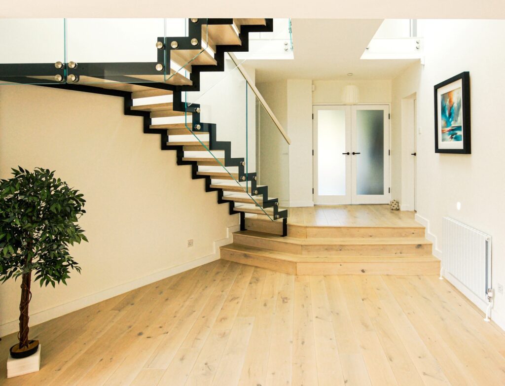 Oak and glass staircase design
