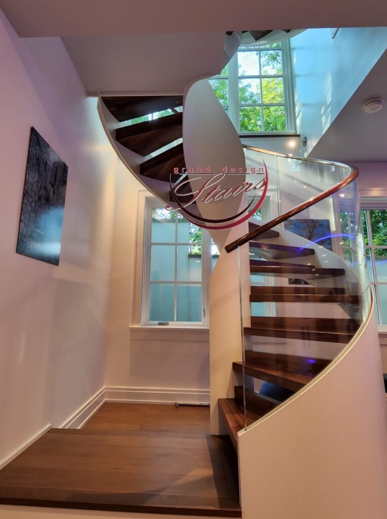 twisted spiral staircase glass railing
