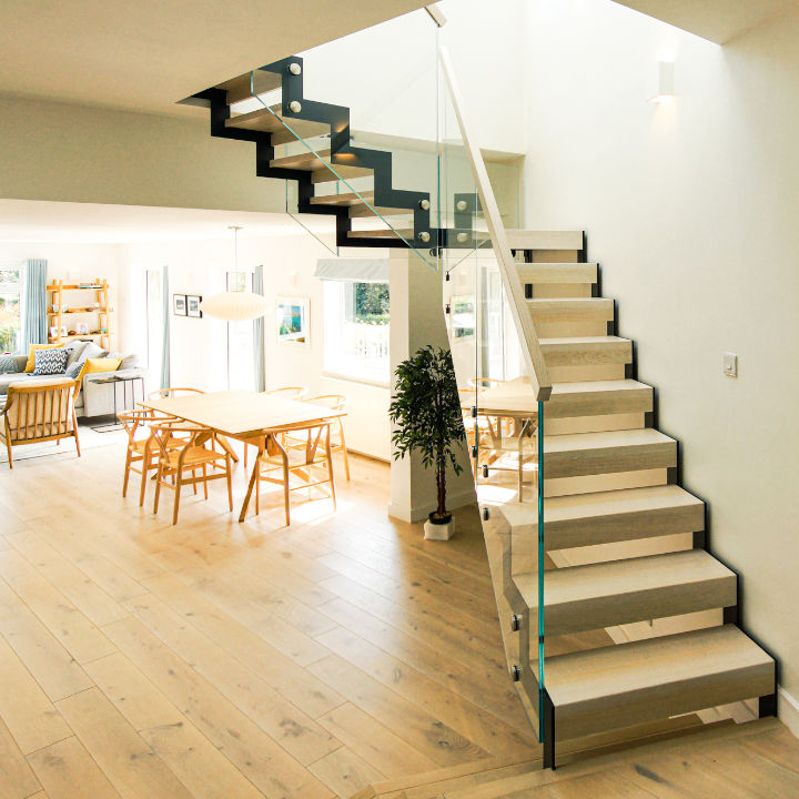 metal glass zig zag staircase