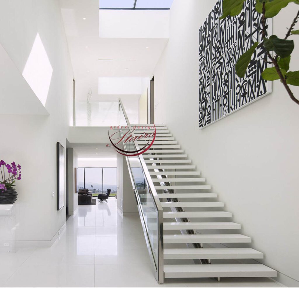 mono stringer floating staircase glass railing