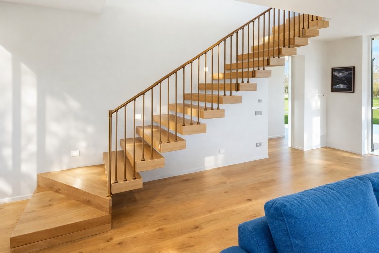 cantilever stairs bronze railing