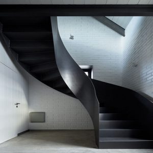 Curved Staircase closed steel railing