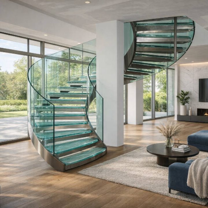 curved glass staircase