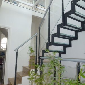 framed glass steps and railing